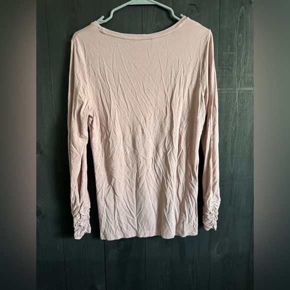 Alfani Tan Ruched Ribbed Long Sleeve Blouse - Picture 2 of 3